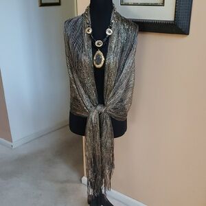 Apt. 9 Metallic Women's Gold, Green & Brown Infinity Fringe Scarf/Wrap ~NWT~